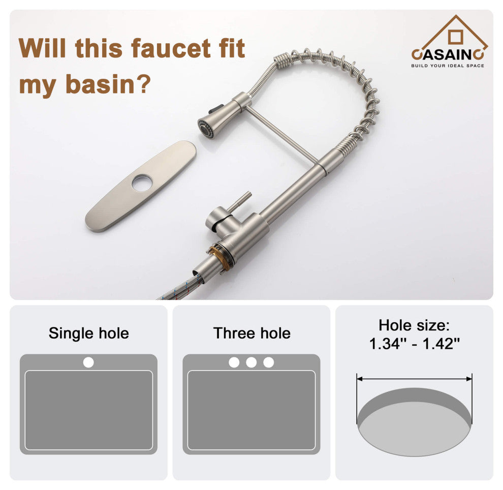 Kitchen Faucet Spring Standard Dual-Function Spray Head Deck Plate Brushed Nicke