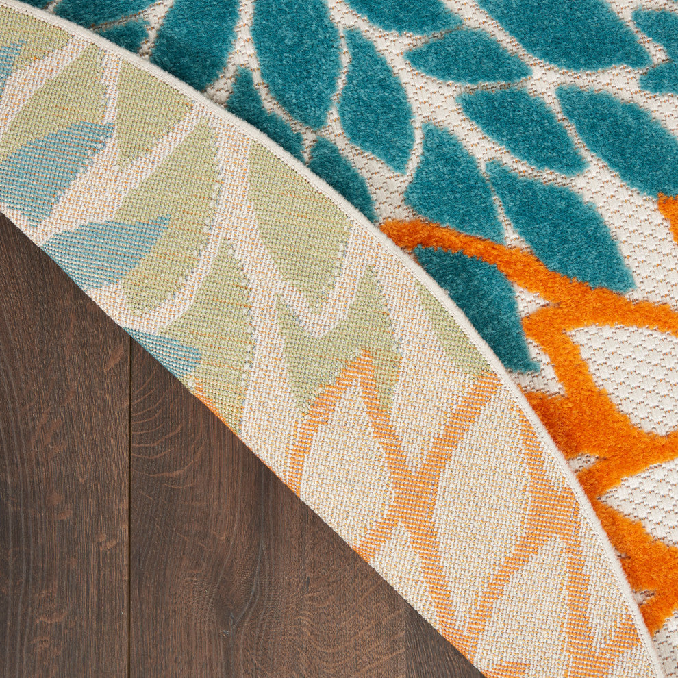 Nourison Aloha 7'10" x Round Turquoise Multicolor Tropical Rug