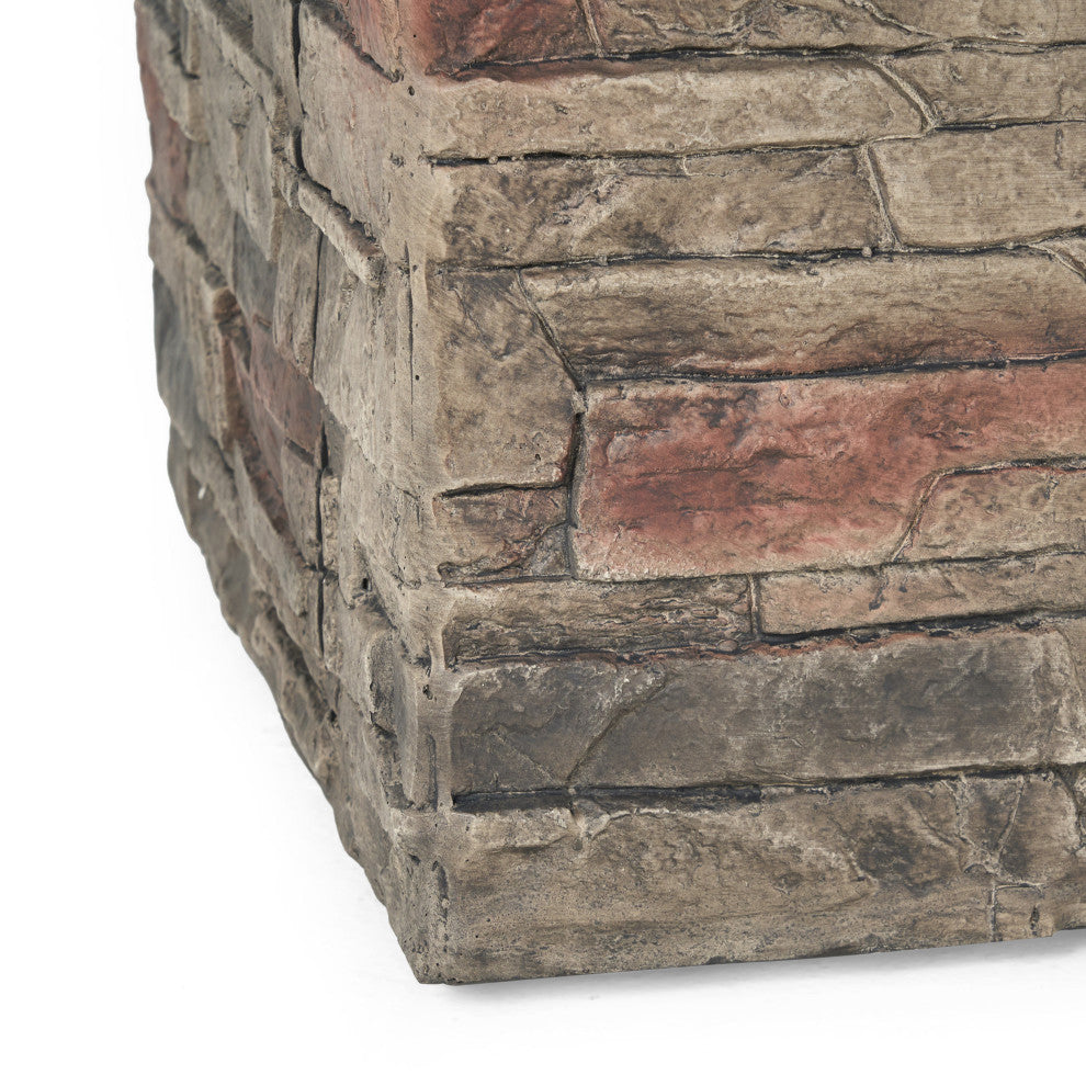 GDF Studio Heritage 32" Stone Square Fire Pit With Counter Top, Gray