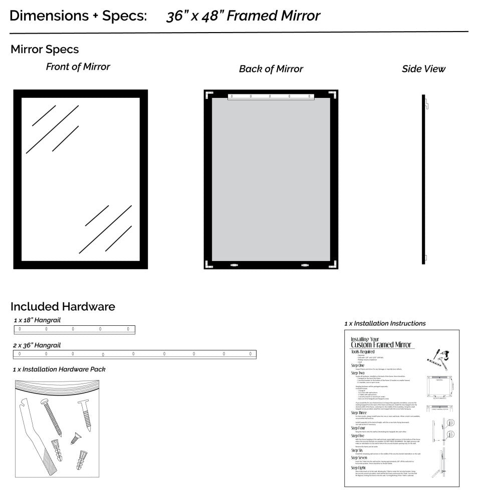 Meade Framed Wall Mirror, Black, 36"x48"