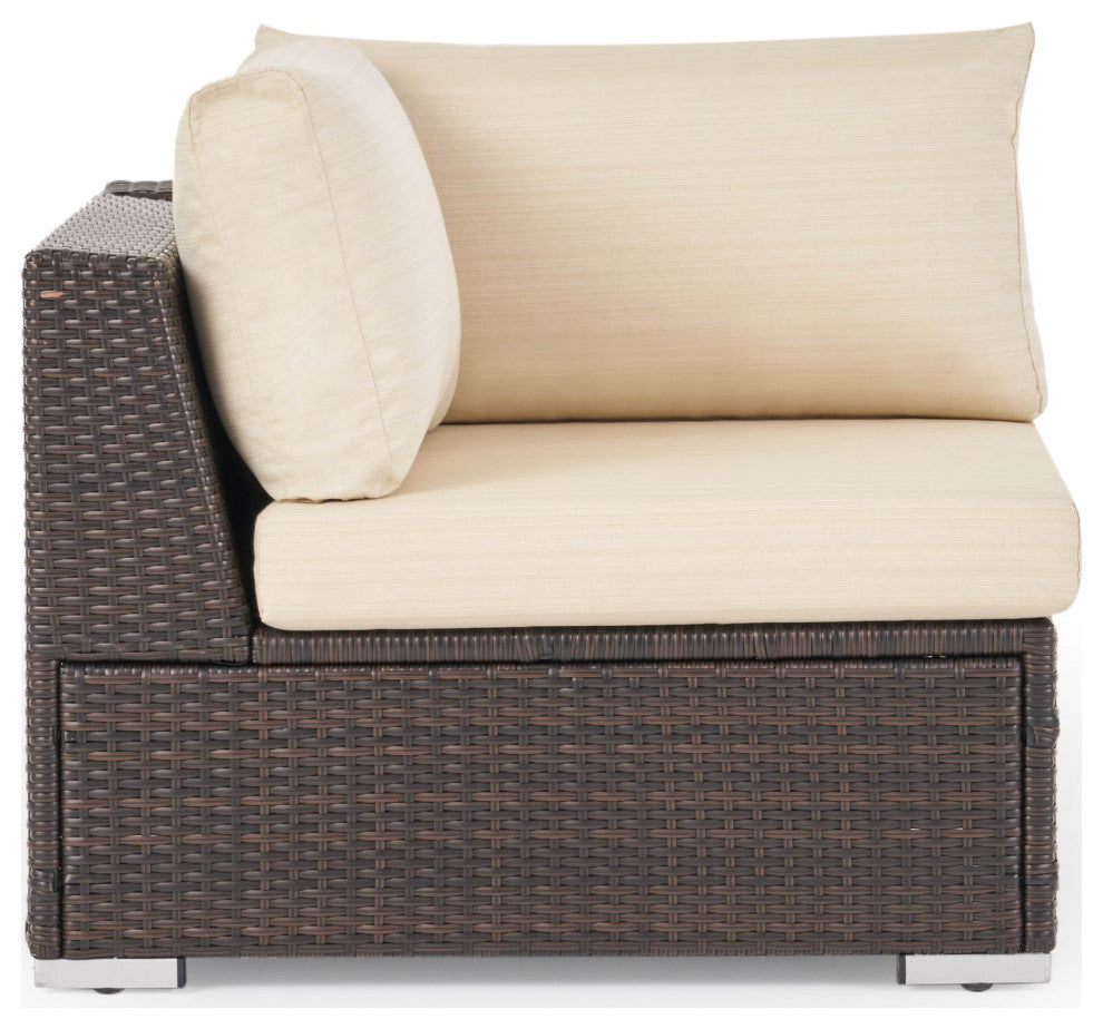 GDF Studio 6-Piece Francisco Outdoor Wicker Seating Sectional Set With Cushions, Brown