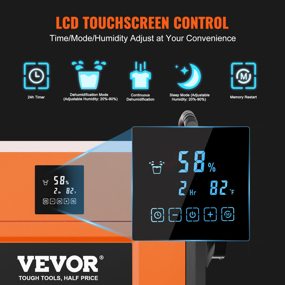 VEVOR 156 PPD Commercial Dehumidifier with Pump Drain Hose for Crawl Spaces