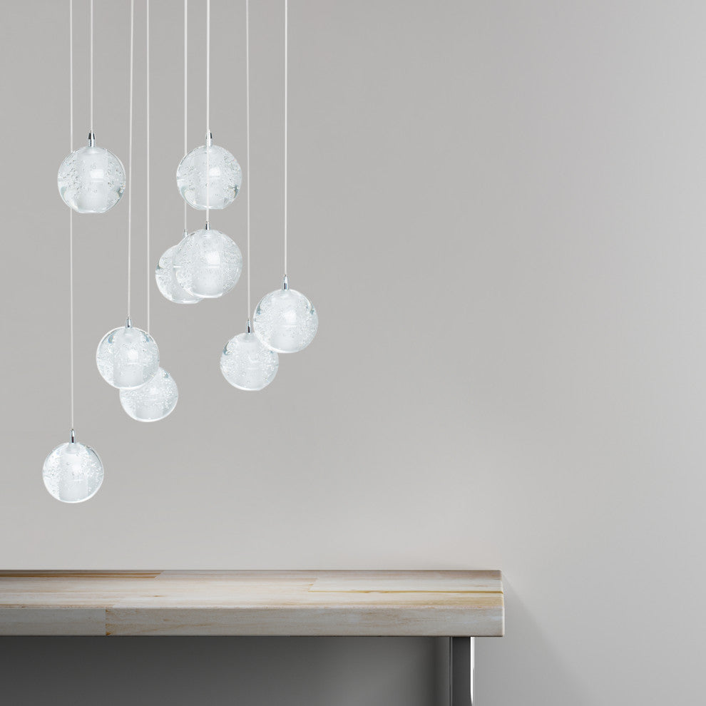 9 lights Crystal Spheres Chandelier Integrated LED Dimmable Round Chrome Canopy