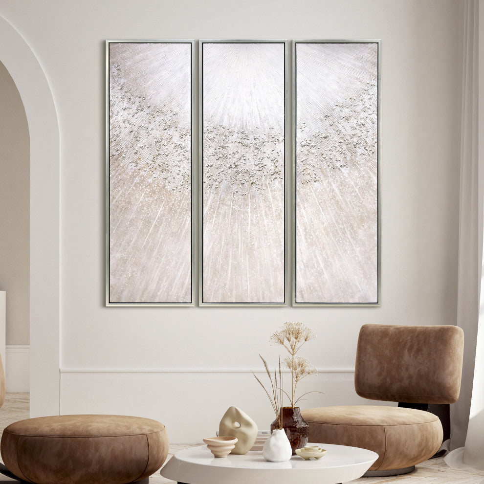 Silver Pellets Textured Metallic Hand Painted Canvas Wall Art, Mar-Cb9811-2060-3f