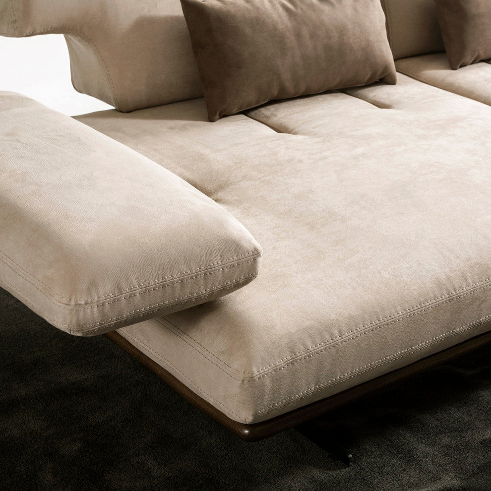 Delano Beige Faux Suede Sofa With Sliding Backrest and Armrest