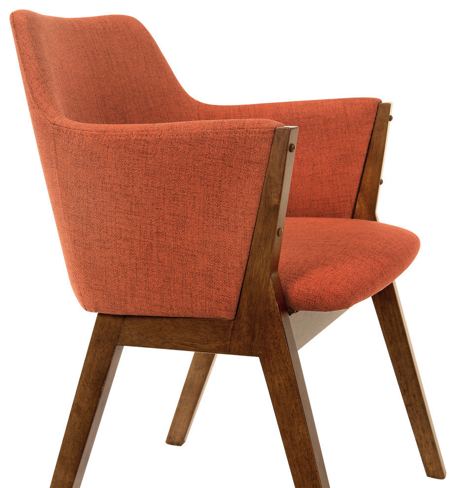 Renzo Fabric and Black Wood Dining Side Chairs, Set of 2, Orange