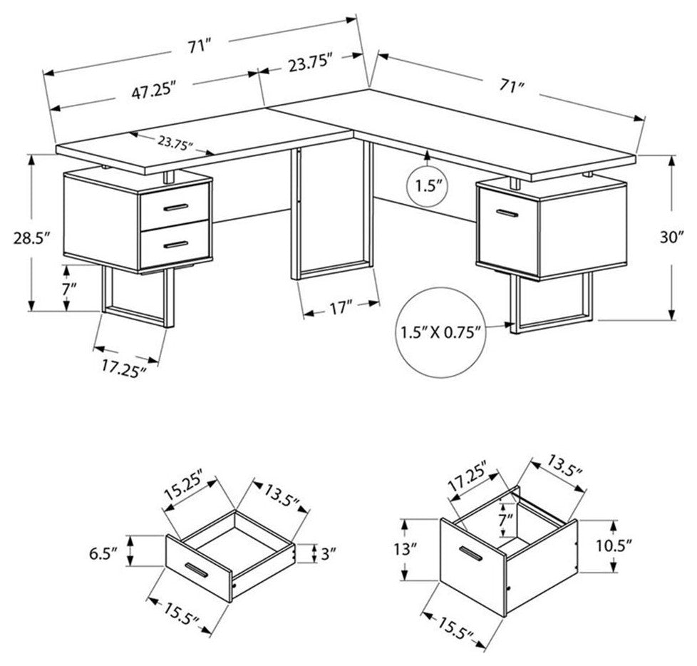 Computer Desk Home Office Corner 70"L L Shape Work Laptop Metal Brown