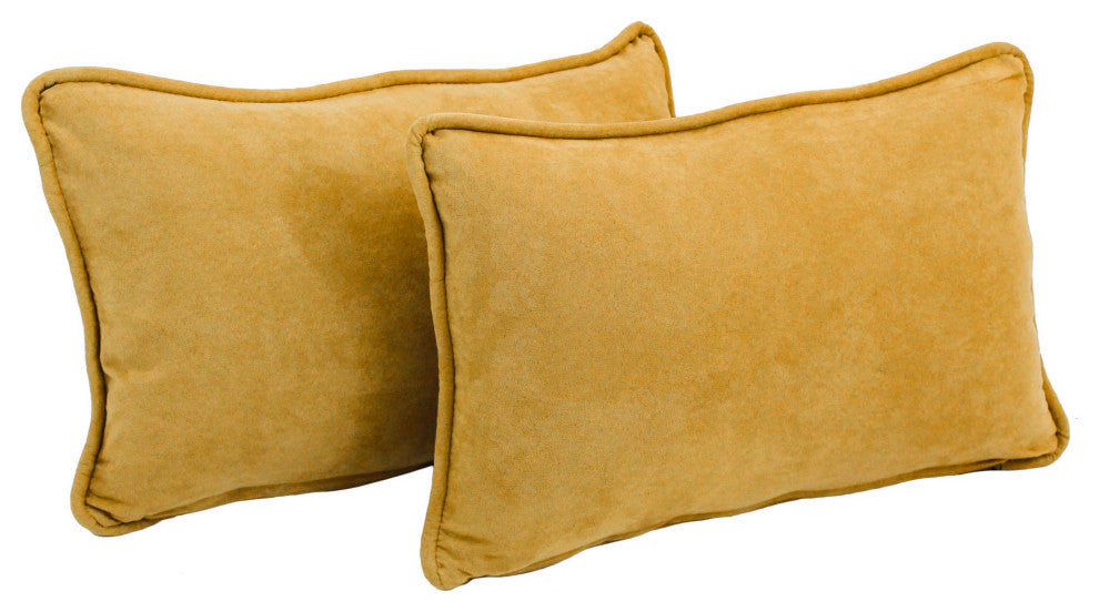 20"X12" Double-Corded Solid Microsuede Back Support Pillows, Set of 2, Lemon