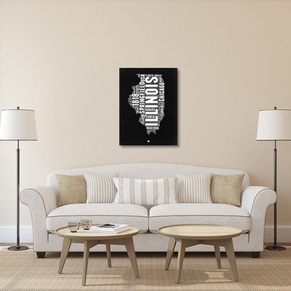 "Illinois Black and White Map" Fine Art Print