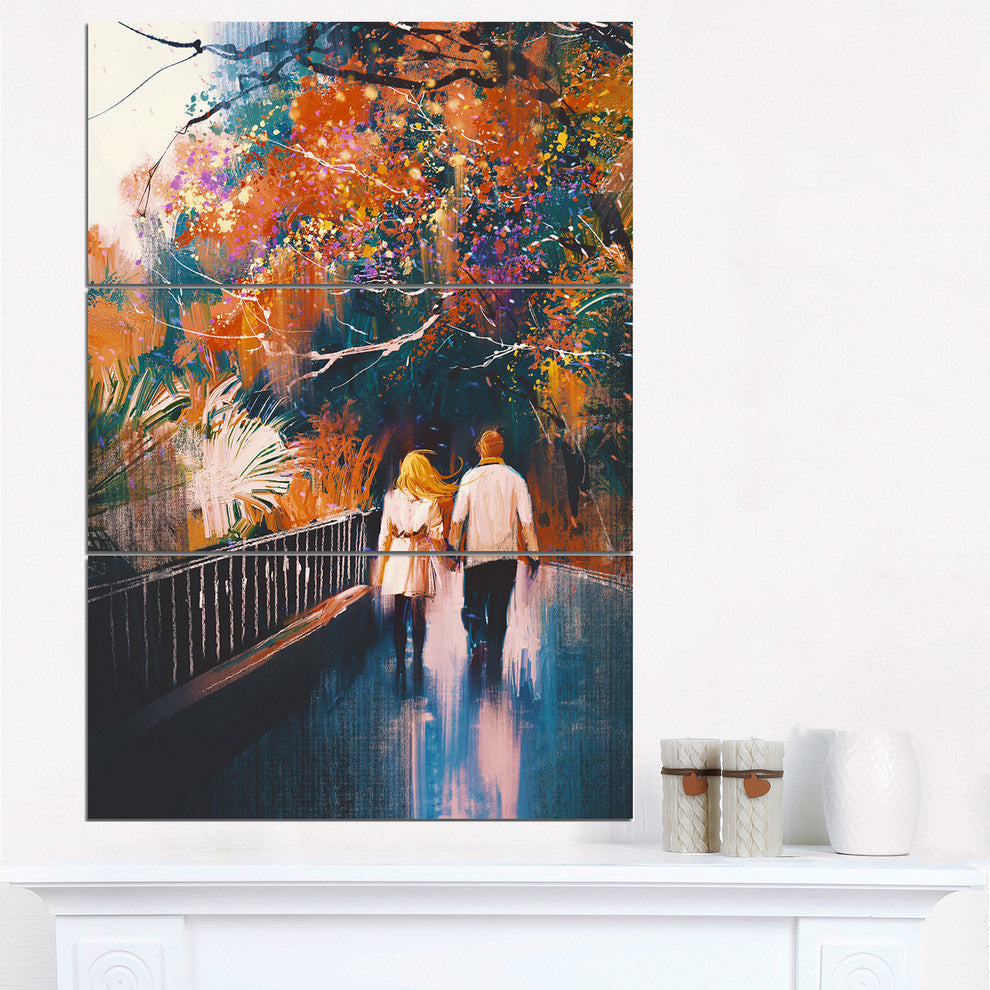"Couple Walking Holding Hands" Metal Wall Art, 3 Panels, 28"x36"