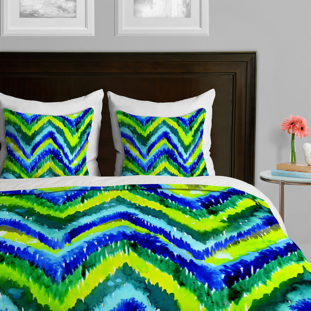 Deny Designs Cayenablanca Green Chevron Duvet Cover-Lightweight