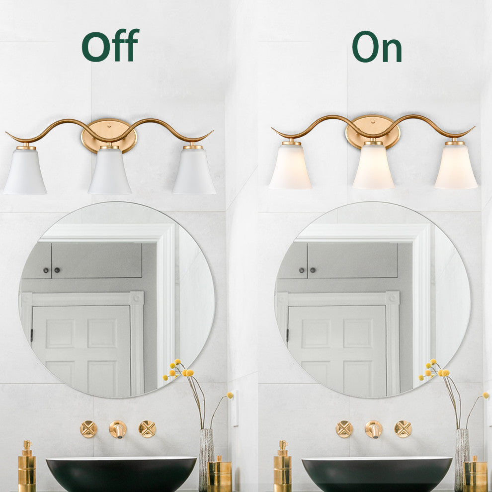Modern Gold Bathroom Vanity Light 3-Light Milk Glass