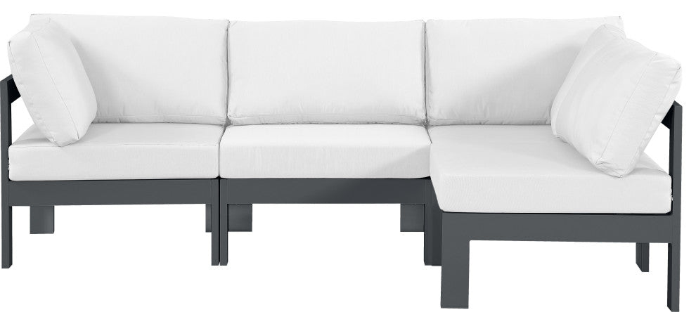 Nizuc Water Resistant Patio L-Shaped Modular Sectional, White, 4-Piece: 2 Armless Chair, 2 Corner Chair, Dark Gray Aluminum Frame