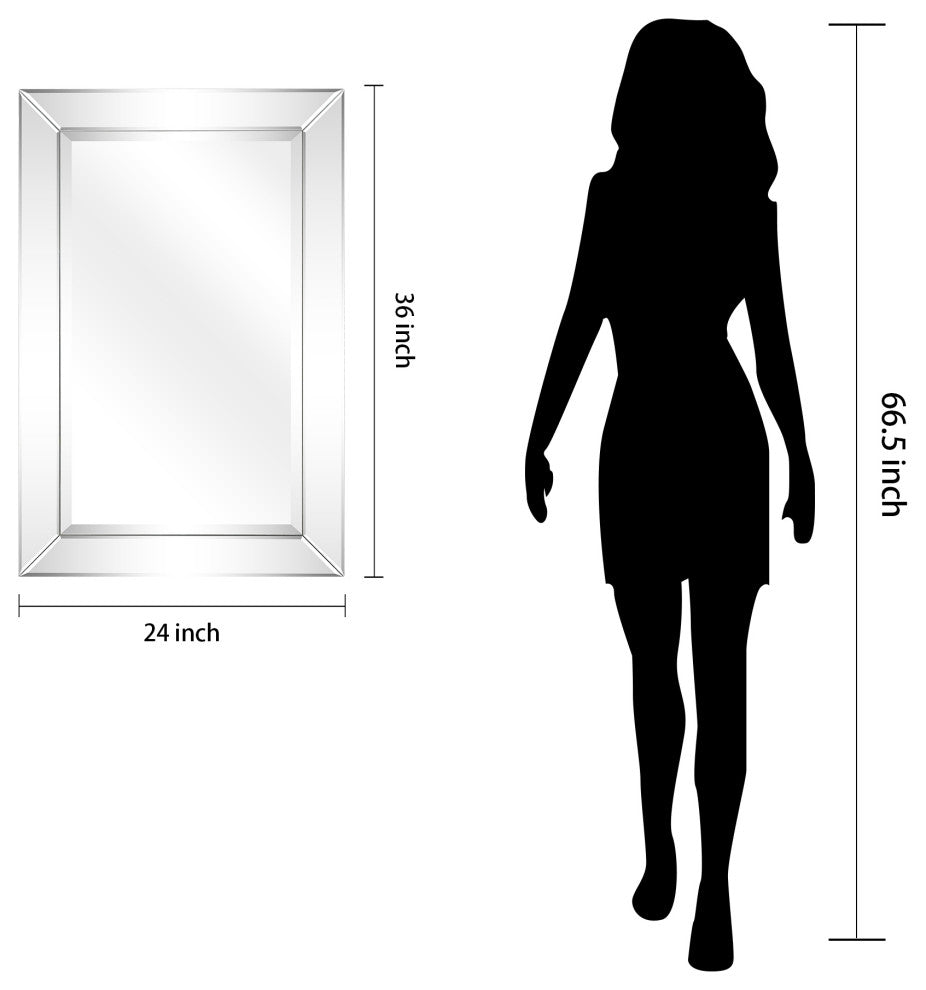 Antique Beveled Rectangle Wall Mirror, 1" Beveled Center 24"x36" Bathroom Mirror