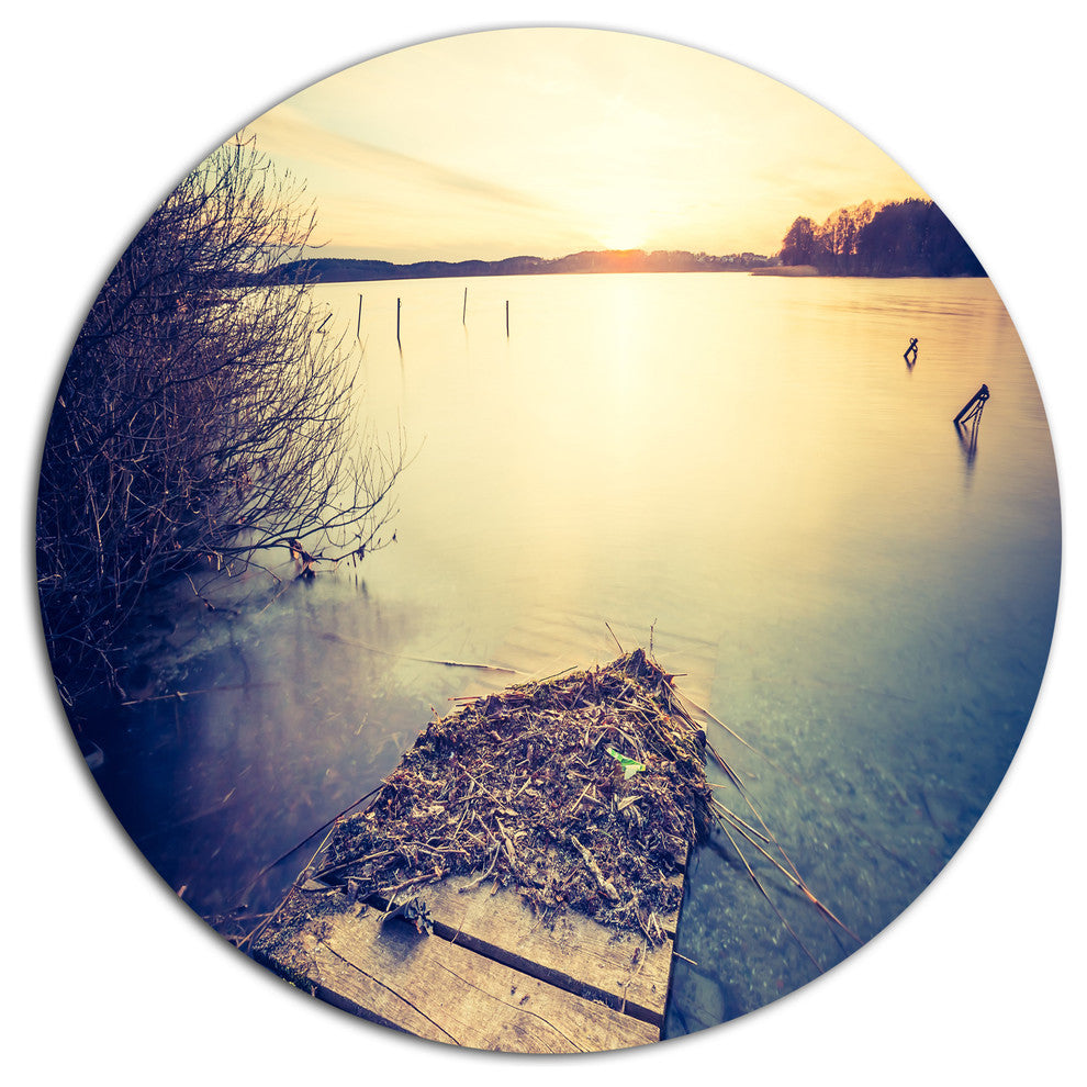 Amazing Sunset Over Clam Lake, Landscape Round Metal Wall Art, 38"