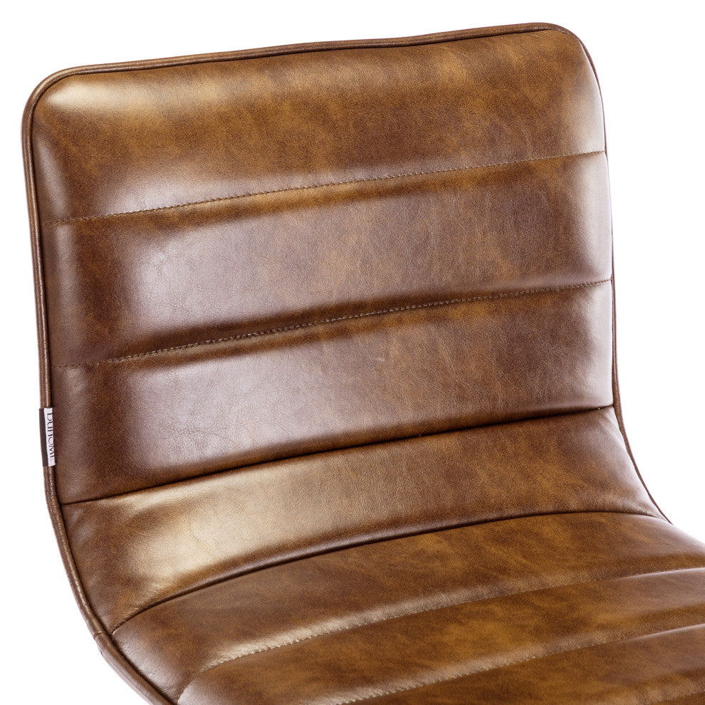 1 x Horizontal Stitched Faux Leather Bar Stool, Yellowish Brown