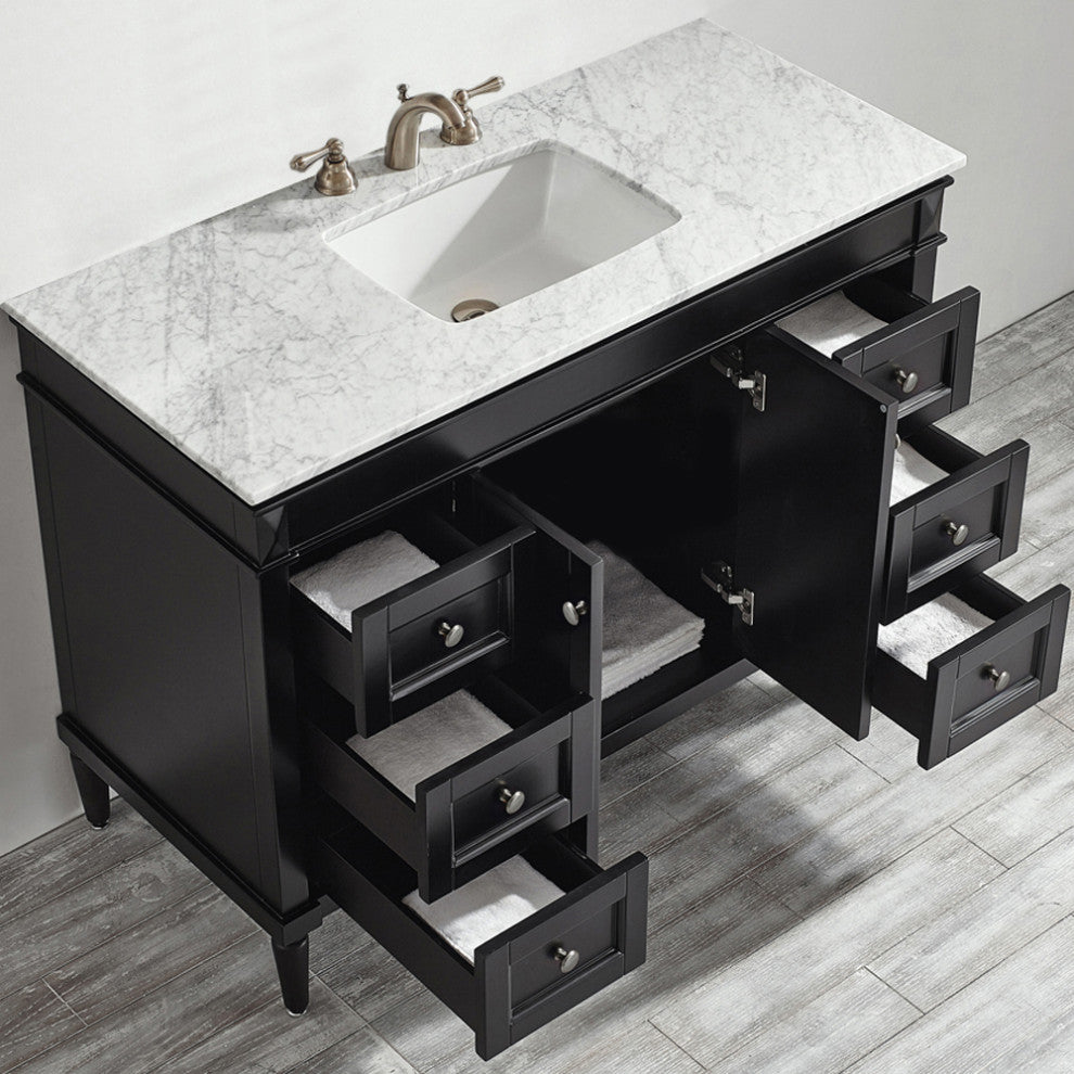48" Vanity in Espresso with Carrara White Marble Countertop Without Mirror
