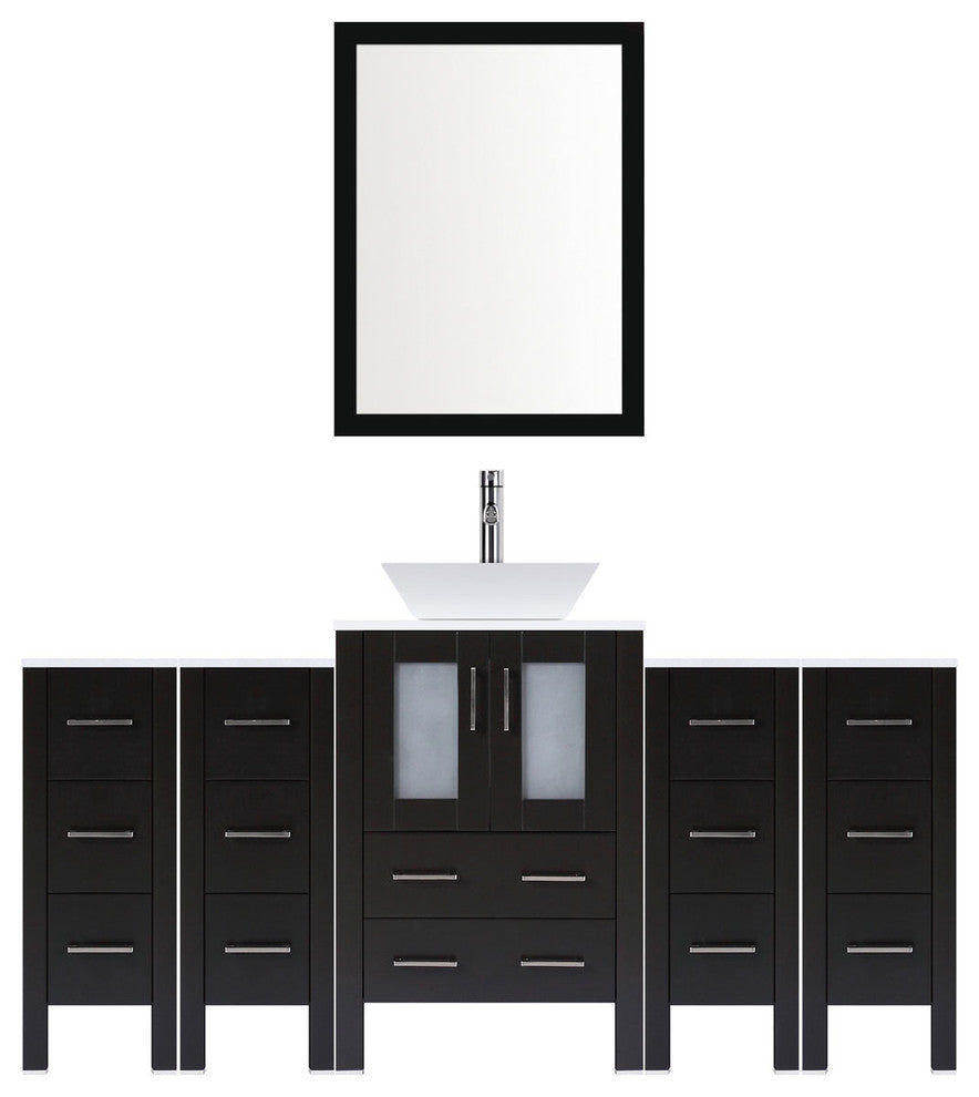 Modern Vanity Set With One Sink Base With Mirror and Four Drawer Bases, Espresso