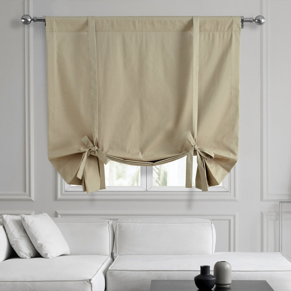 Solid Cotton Tie-Up Window Shade Single Panel, 46W x 63L, Sandstone, 46w X 63l