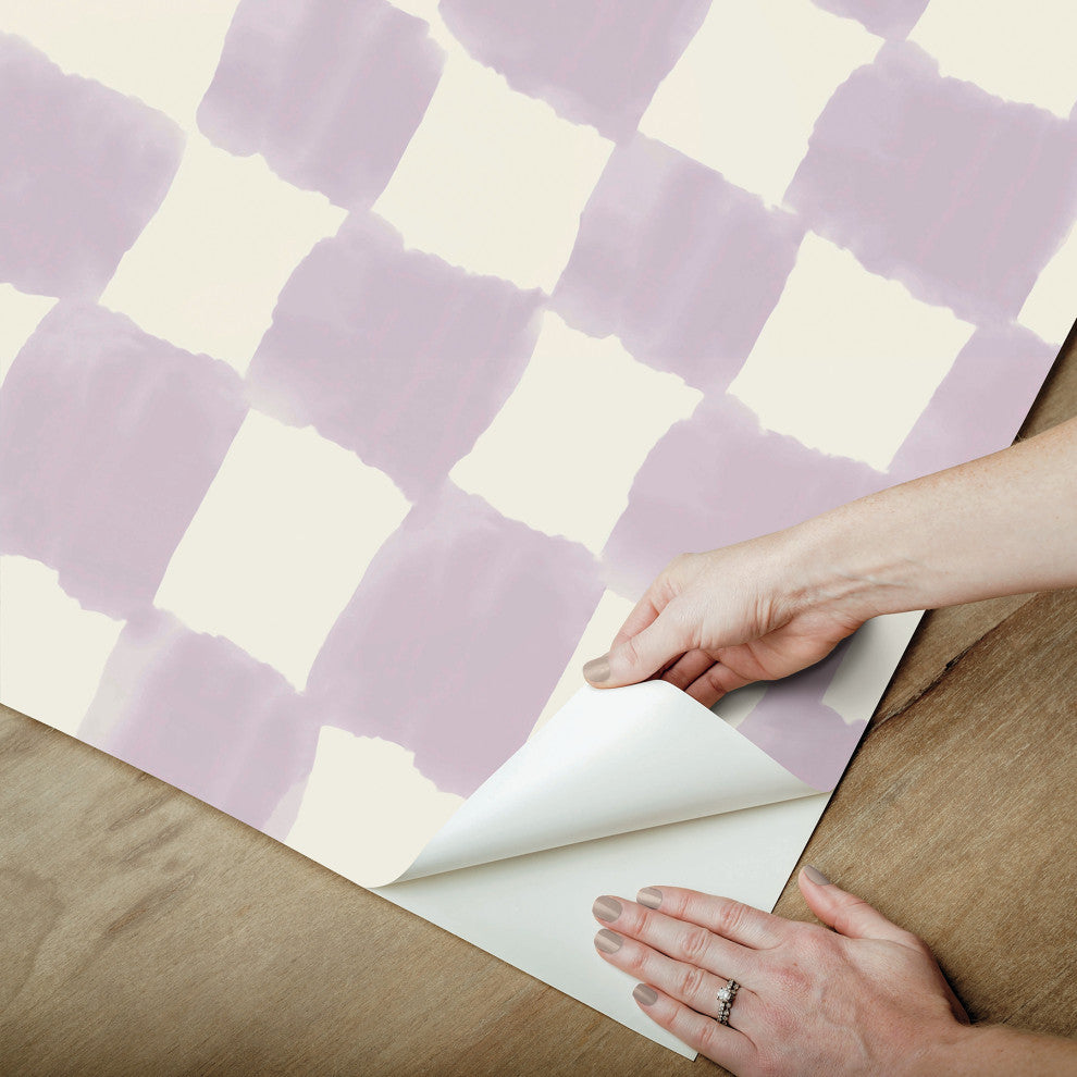 Mr. Kate Tess Watercolor Soft Lavender Checker Peel and Stick Wallpaper