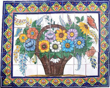 Basket Of Flowers Clay Talavera Tile Mural