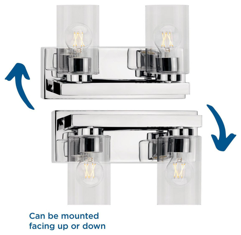 Goodwin 2-Lt Polished Chrome Modern Vanity Light With Clear Glass