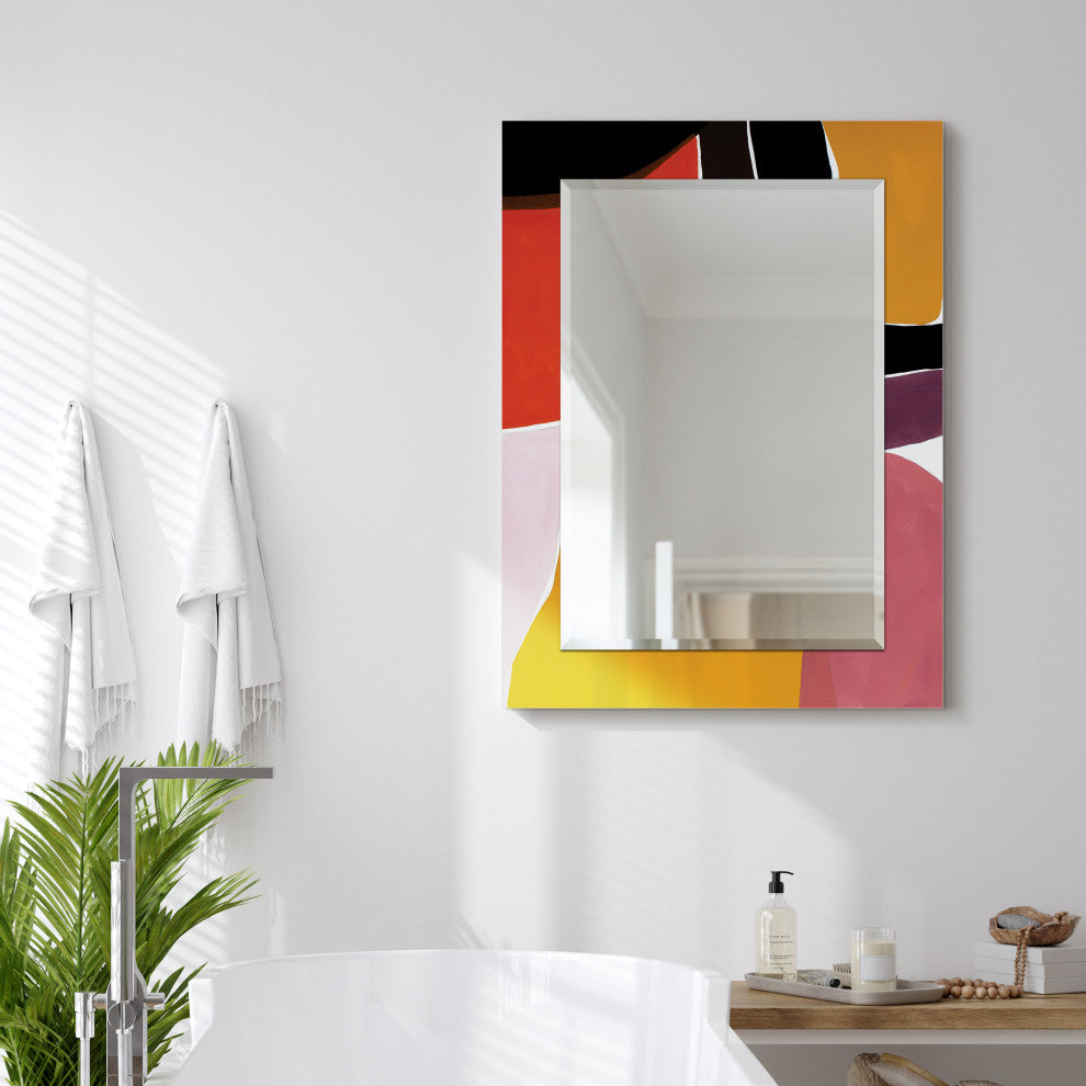 "Finale" Beveled Mirror on Printed Abstarct Tempered Art Glass, 40x30"
