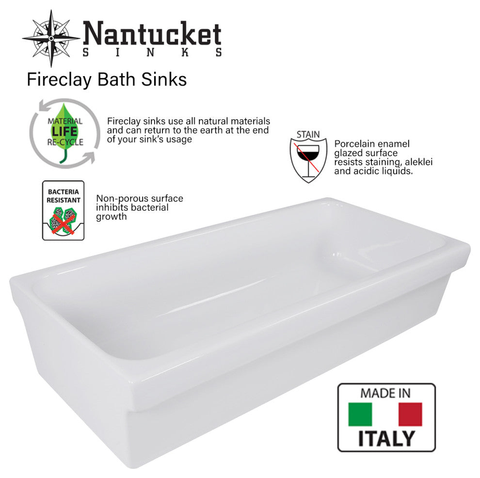 Nantucket Sinks Rectangular Italian Fireclay Vessel Sink, 35.5"