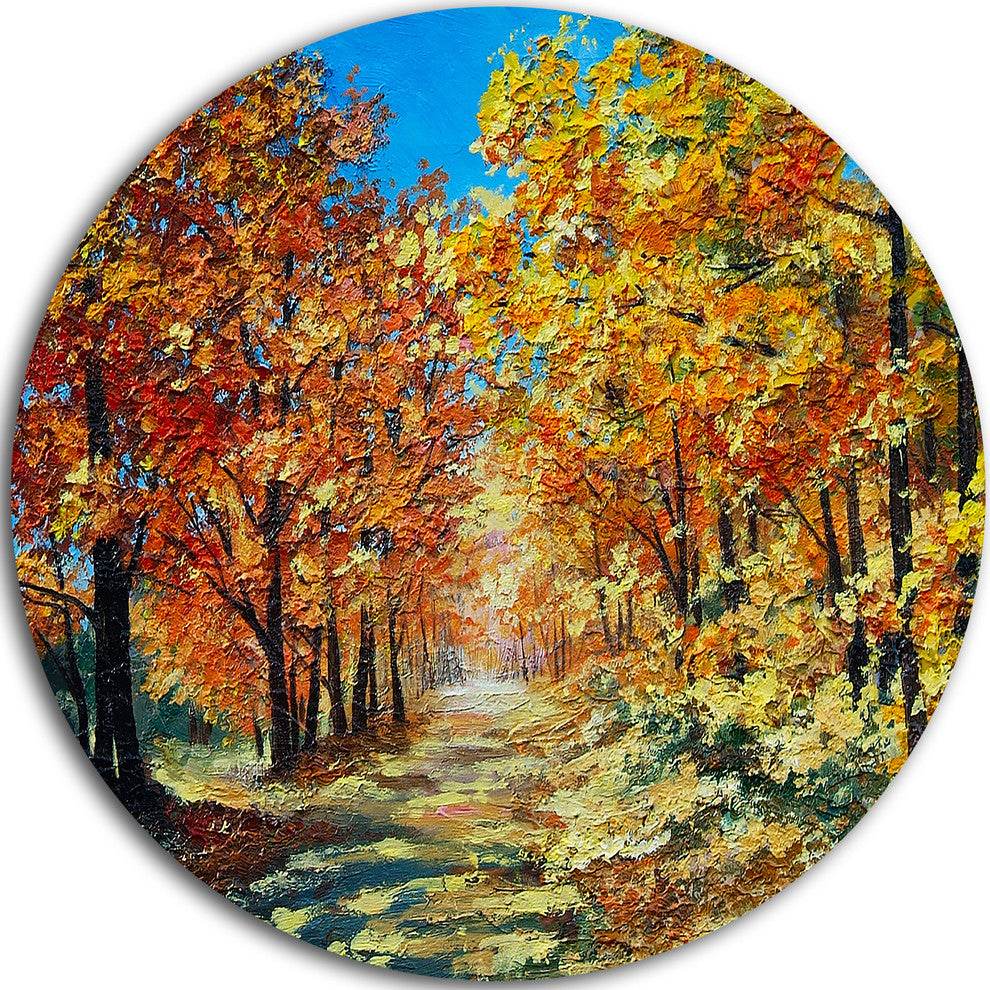 Bright Day In Autumn Forest, Landscape Disc Metal Wall Art, 23"