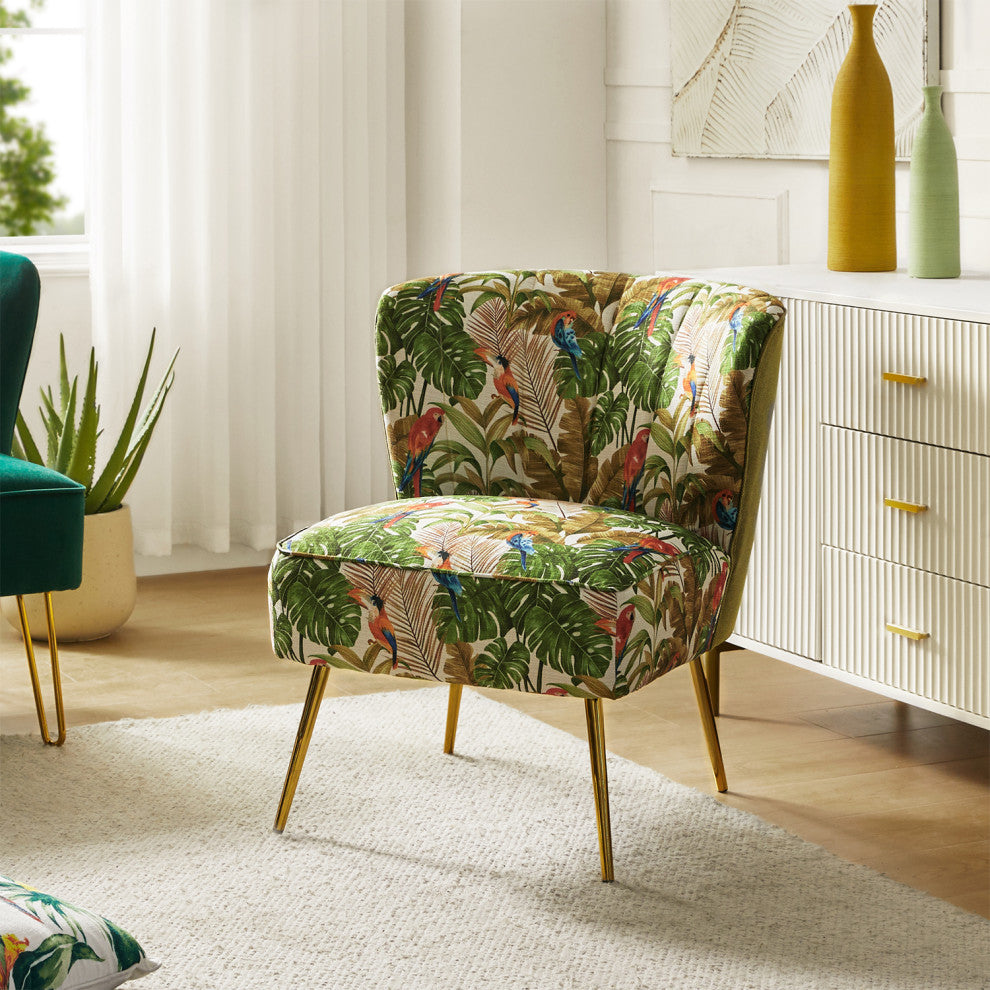 Accent Side Chair With Tufted Back, Green