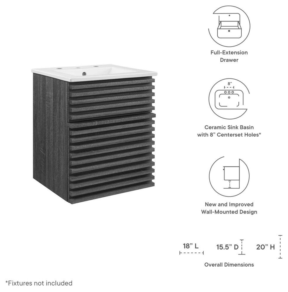 Render 18" Wall-Mount Bathroom Vanity, Charcoal White