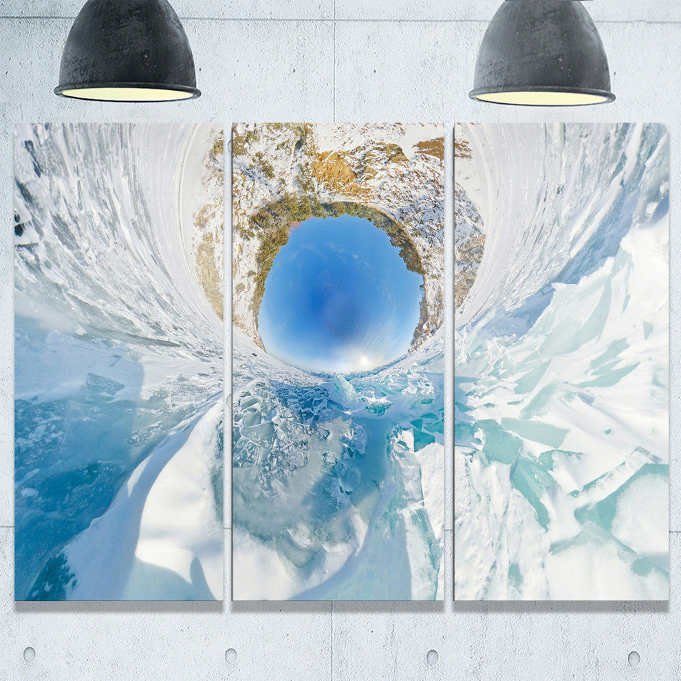 "Blue Ice Hummocks Baikal Little Planet" Metal Wall Art, 3 Panels, 36"x28"