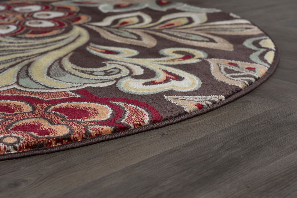 Dilek Transitional Floral Area Rug, Brown, 7'10'' Round