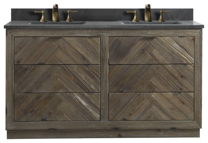 Legion Furniture Double Sink Vanity, Rustic Brown, 60"