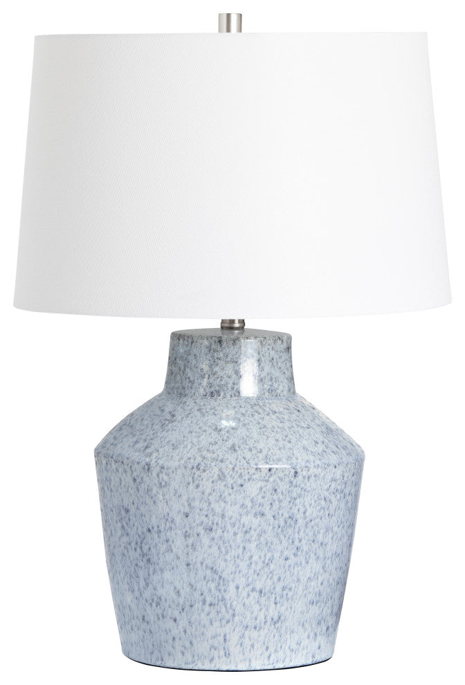 27"H Blue Ceramic Table Lamps With White Tapered Drum Shade