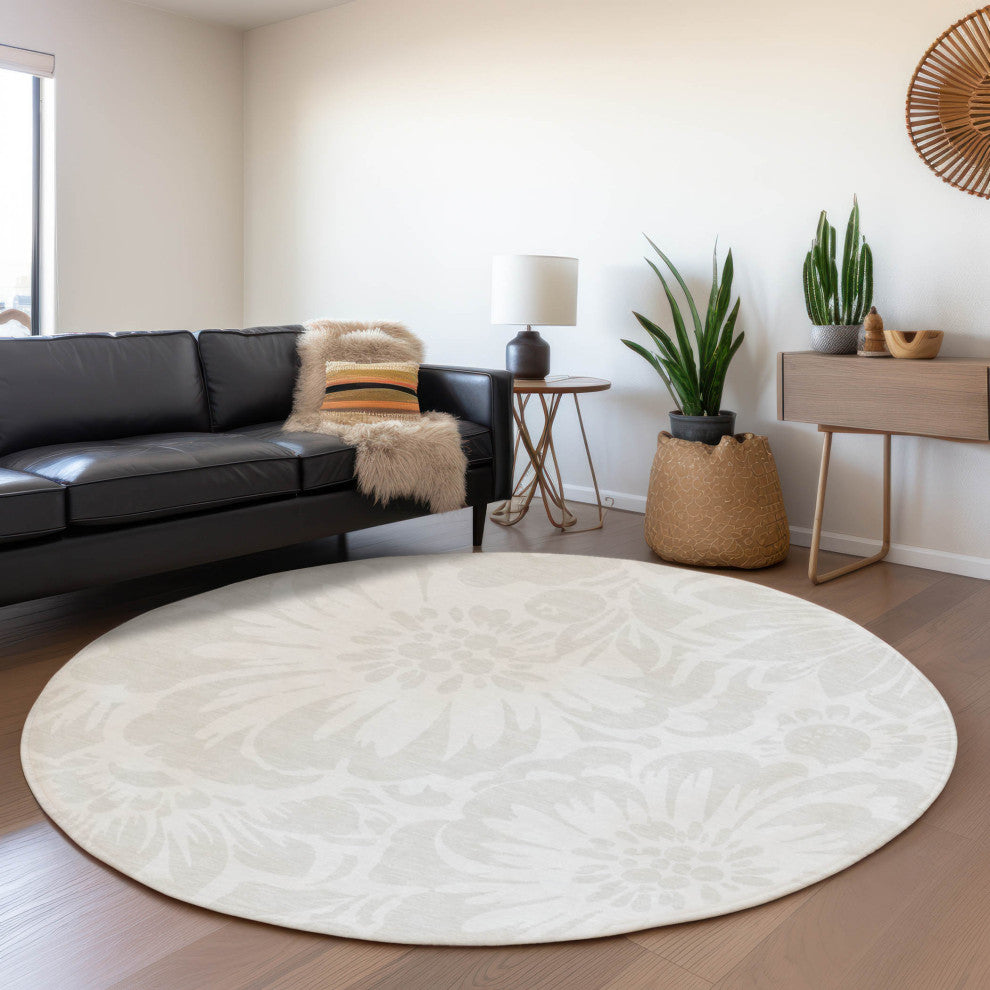 Premium Machine Washable Mayfield AMF551 Ivory 8' x 8' Round Rug