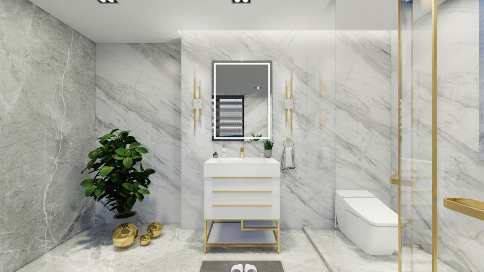 Madison 30" Freestanding Vanity with Reinforced Acrylic Sink, High Gloss White
