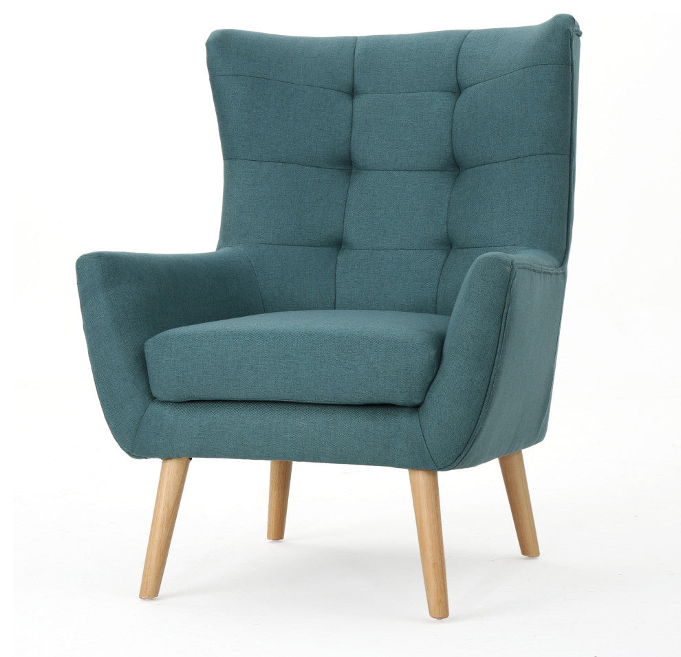 GDF Studio Temescal Mid Century Modern Dark Teal Fabric Club Chair, Dark Teal