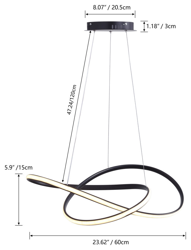 Modern 1-Light Wavy Line LED Pendant Light Linear Ceiling Light, Black