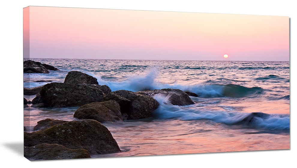 "Rocky Coast With Foam Waves" Seashore Canvas Print, 32"x16"