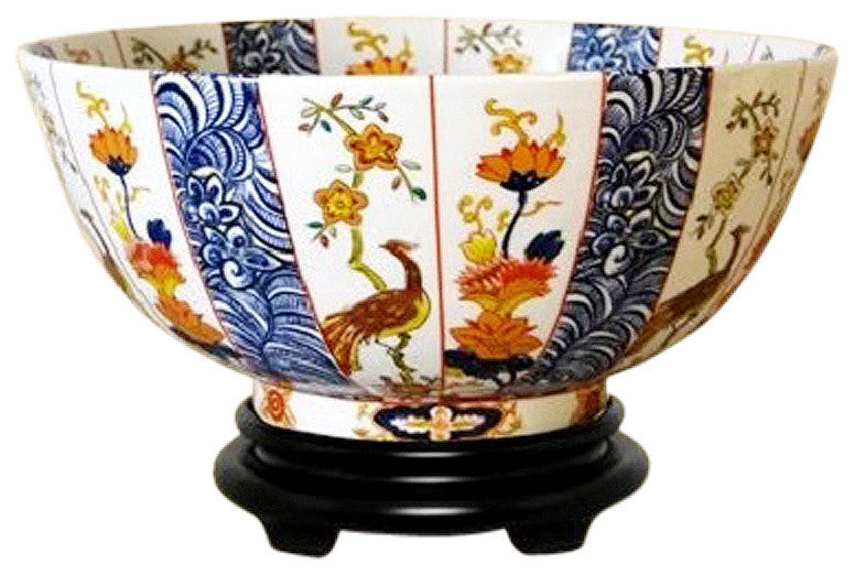Chinese Imari Motif Porcelain Bowl With Base 14"