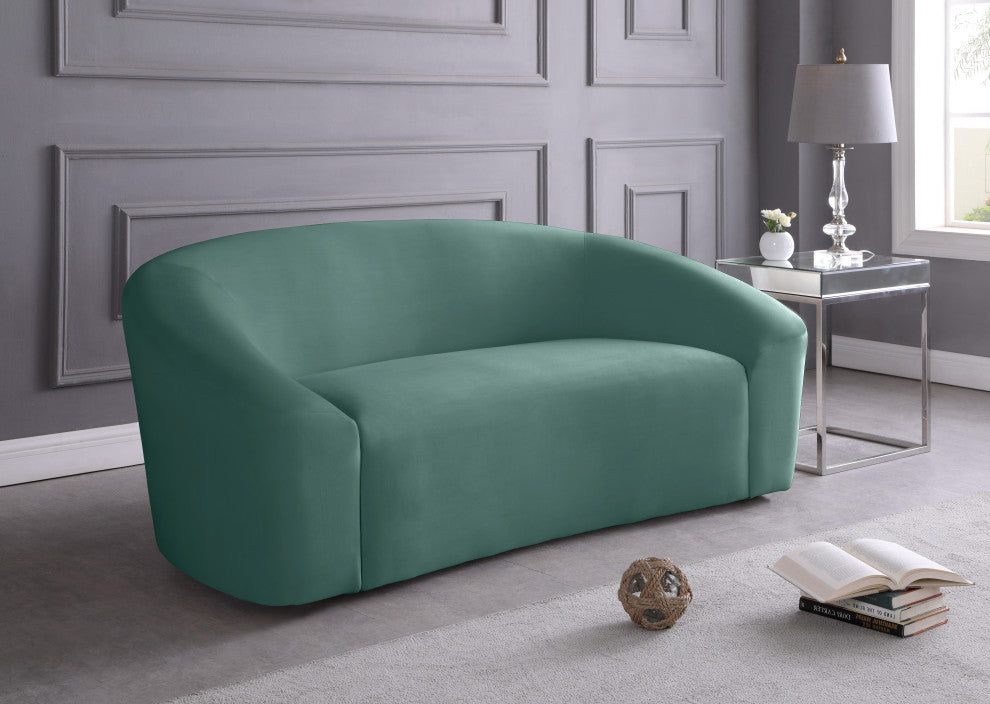 Riley Velvet Upholstered Rounded Loveseat, Mint