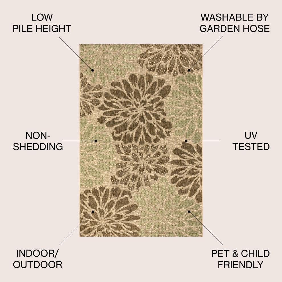Zinnia Modern Floral Textured Weave Indoor/Outdoor Area Rug