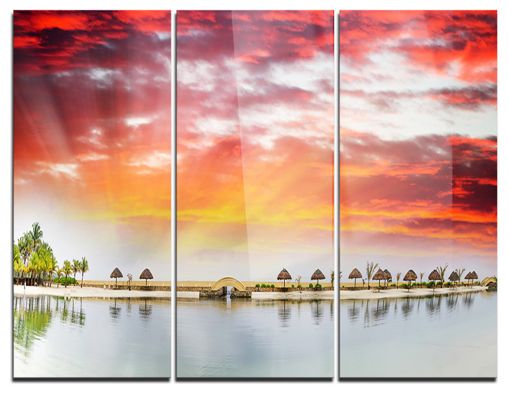 "Roatan Beach Sunset Panorama" Photo Metal Wall Art, 3 Panels, 36"x28"