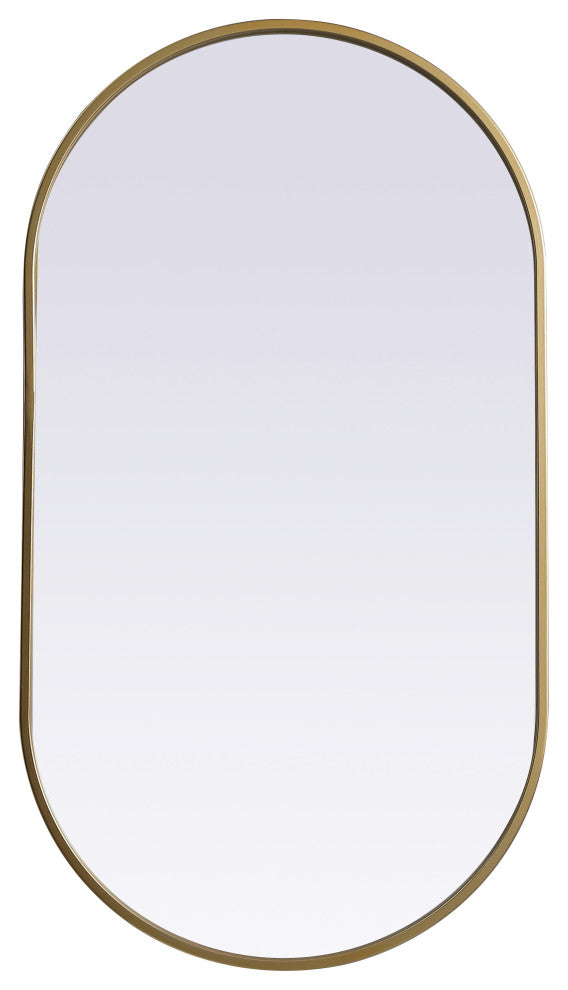 Metal Frame Oval Mirror 20X36 Inch, Brass