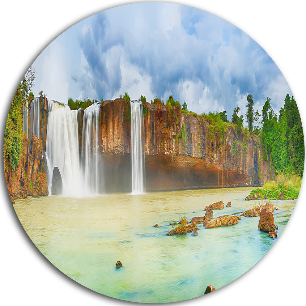 Dry Nur Waterfall Panorama, Photography Round Wall Art, 38"