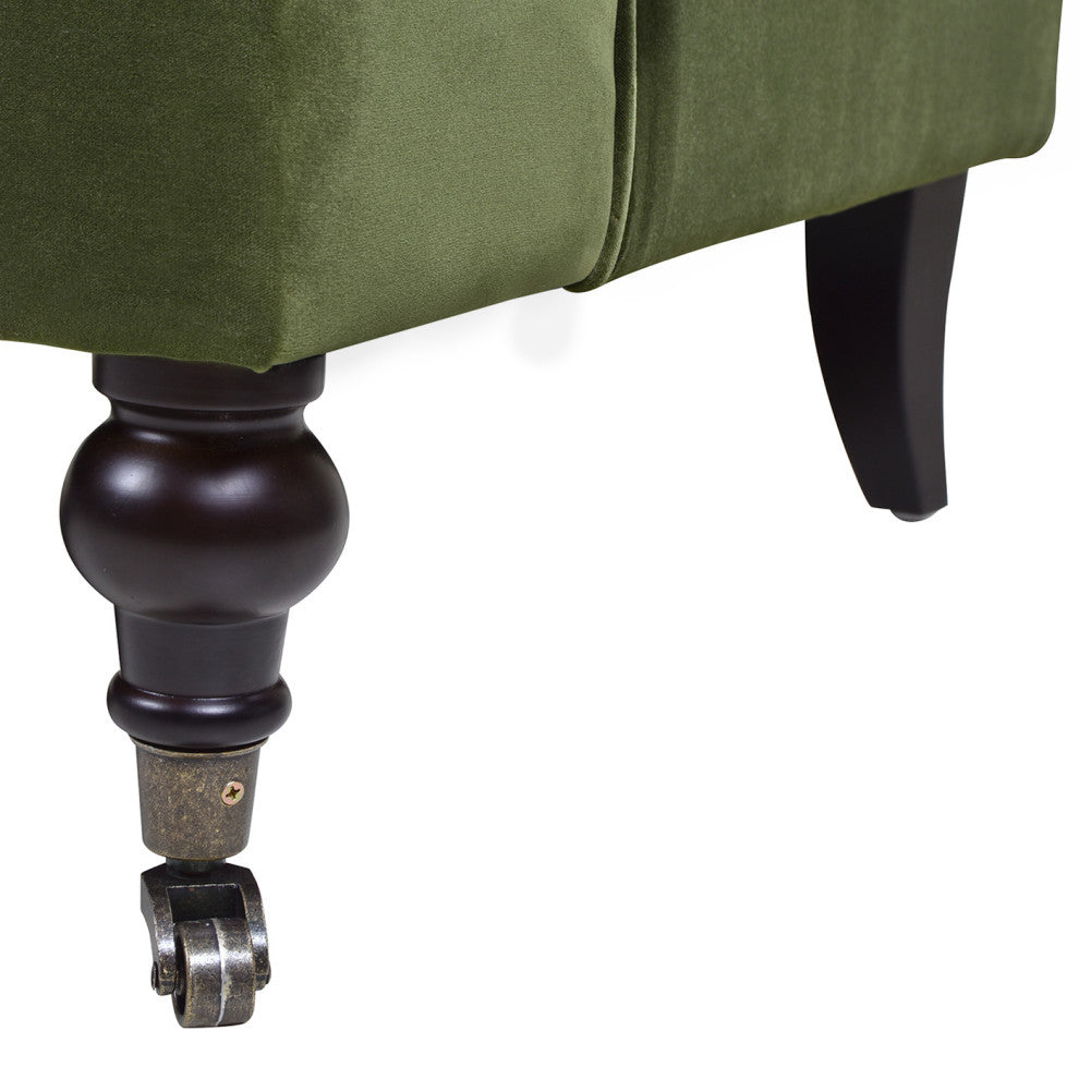 Alana 38" Lawson Accent Arm Chair, Metal Casters, Olive Green Performance Velvet