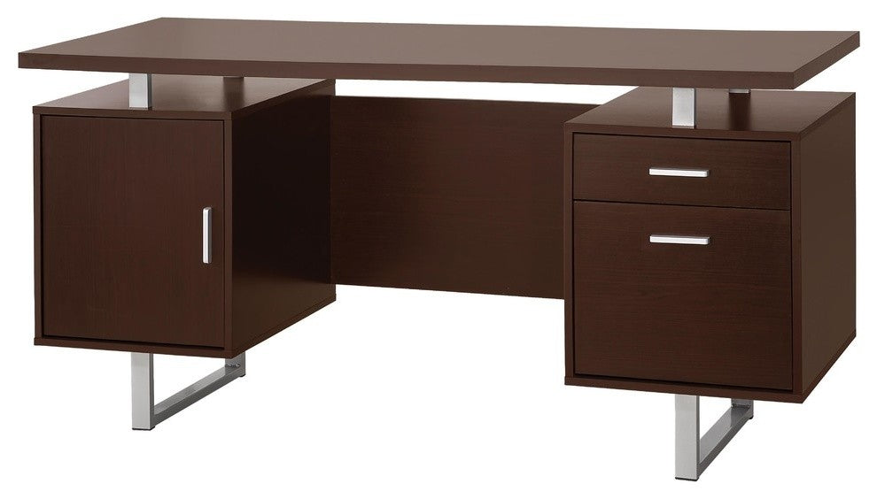 Double Pedestal Office Desk With Metal Sled Legs, Brown