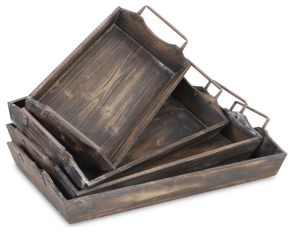 Weathered Wooden Trays, Set of 4