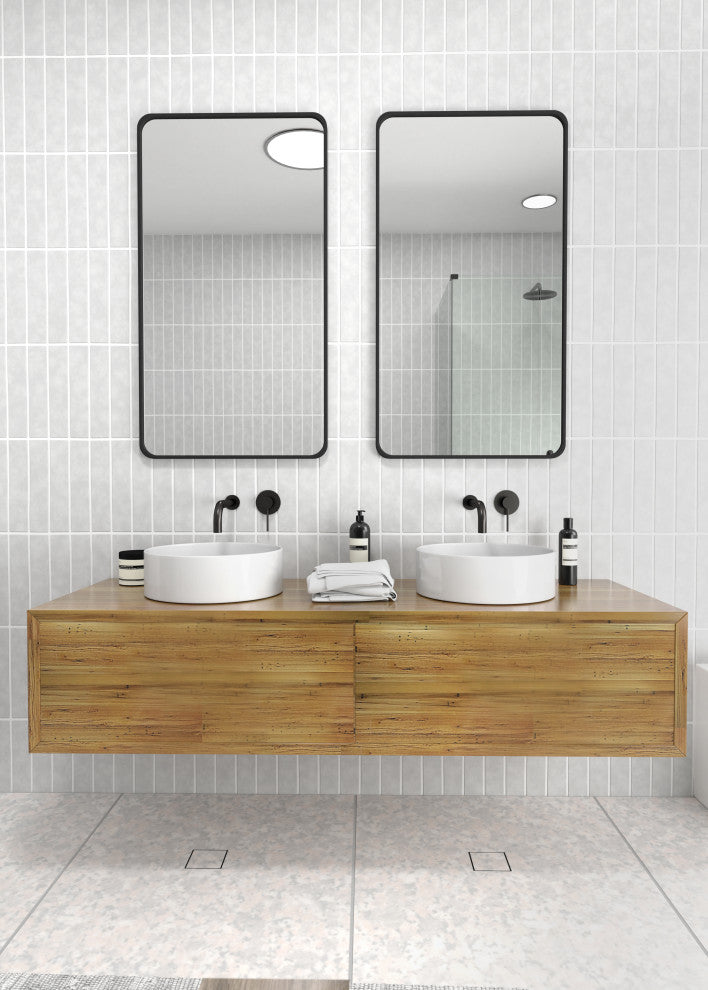 22" W X 40" H Radius Corner Stainless Steel Framed Mirror, Black